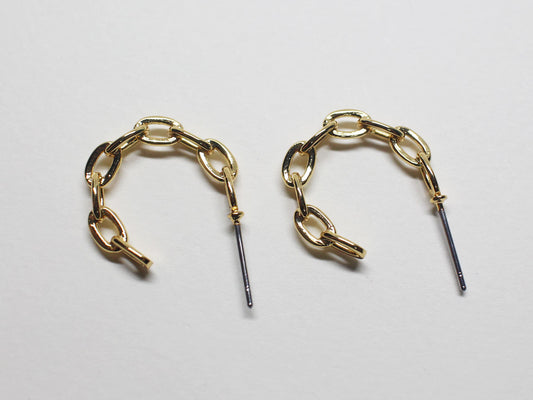 [E0214] 1 pair /Curved Chain Stud Earrings/Brass/Gold plated/18x3.6mm