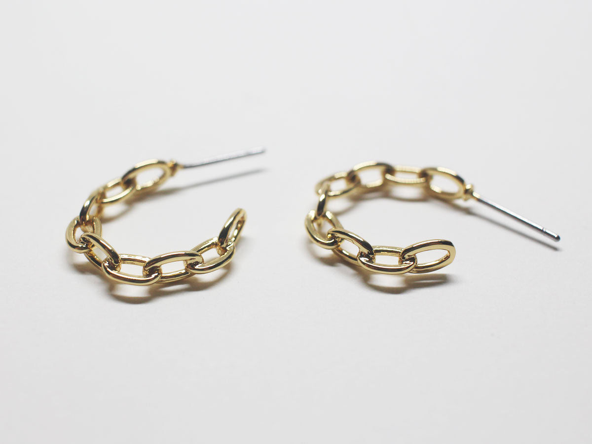 [E0214] 1 pair /Curved Chain Stud Earrings/Brass/Gold plated/18x3.6mm