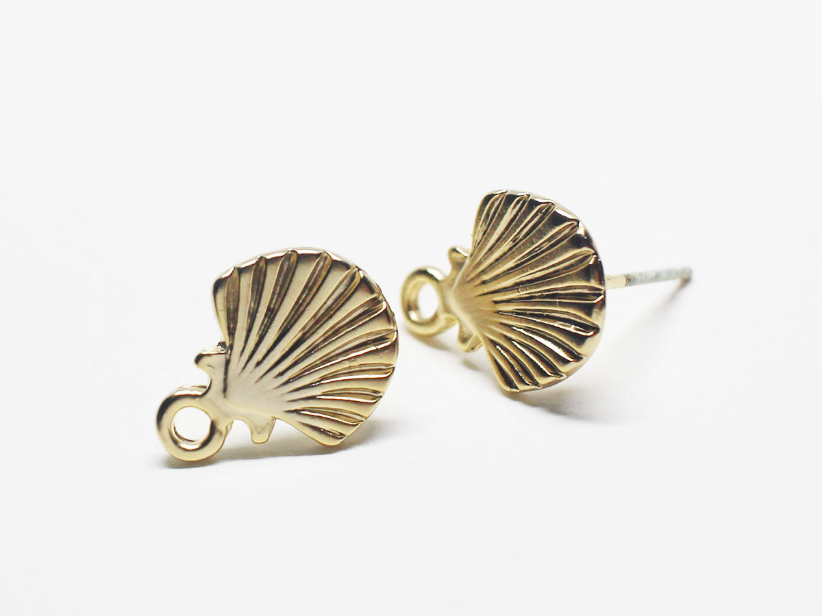 [E0218] 1 pair /Scallop Stud Earrings/Brass/Gold plated/10.1x13mm