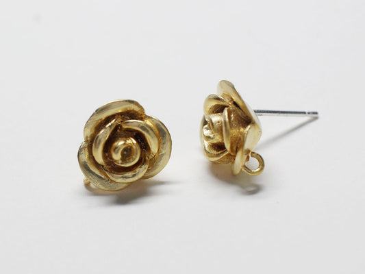 [E0220] 1 pair /Rose Stud Earrings/Brass/Gold plated/10x11mm