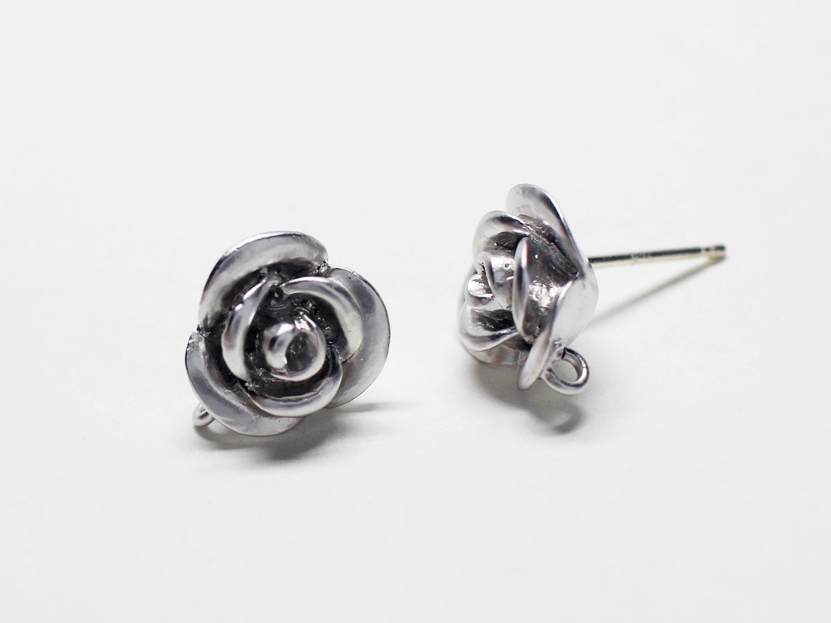 [E0220] 1 pair /Rose Stud Earrings/Brass/Rhodium plated/10x11mm