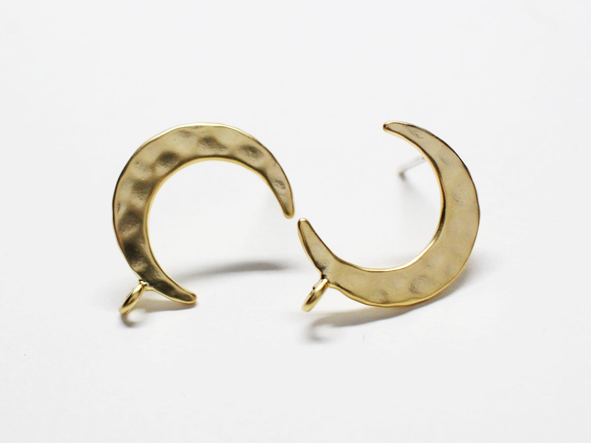 [E0221] 1 pair /Hammered Crescent Stud Earrings/Brass/Gold plated/12x17mm