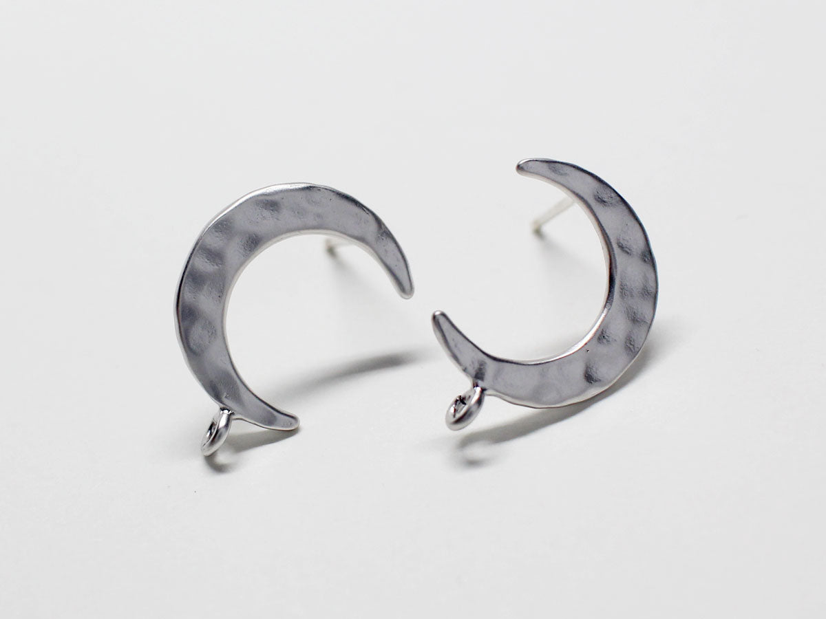 [E0221] 1 pair /Hammered Crescent Stud Earrings/Brass/Matte Rhodium plated/12x17mm