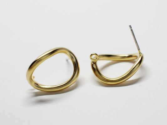 [E0222] 1 pair /Large Crushed Ring Stud Earrings/Brass/Matte Gold plated/14x18mm