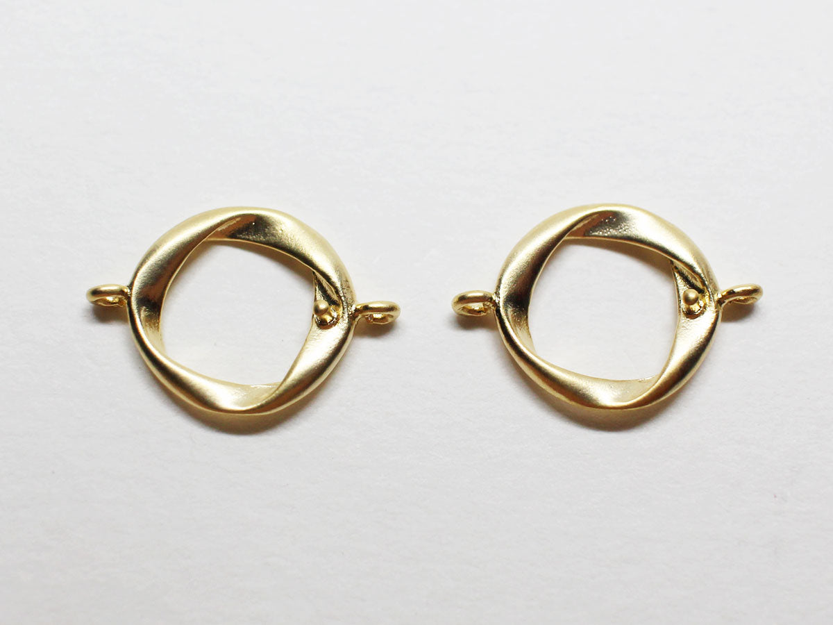 [P0771]/2pcs/Twisted Ribbon Circle Pendant Connector/Brass /Matte Gold/10.7x15mm