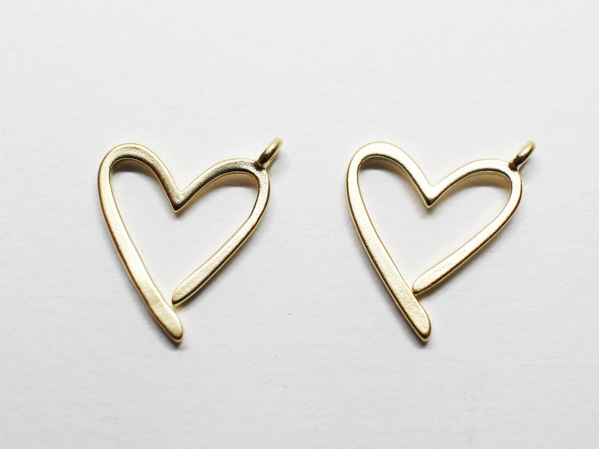 [P0772]/2pcs/Unbalance Heart Pendant/Brass /Matte Gold/12x14mm