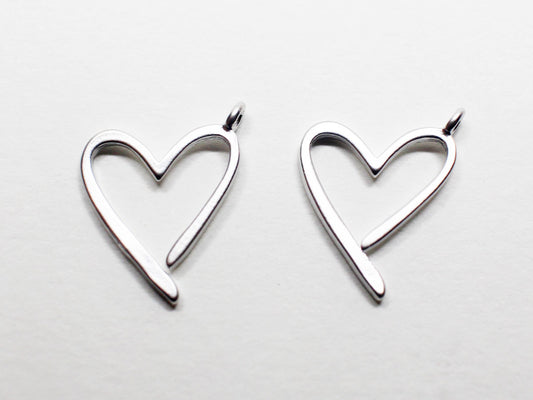 [P0772]/2pcs/Unbalance Heart Pendant/Brass /Matte Rhodium/12x14mm