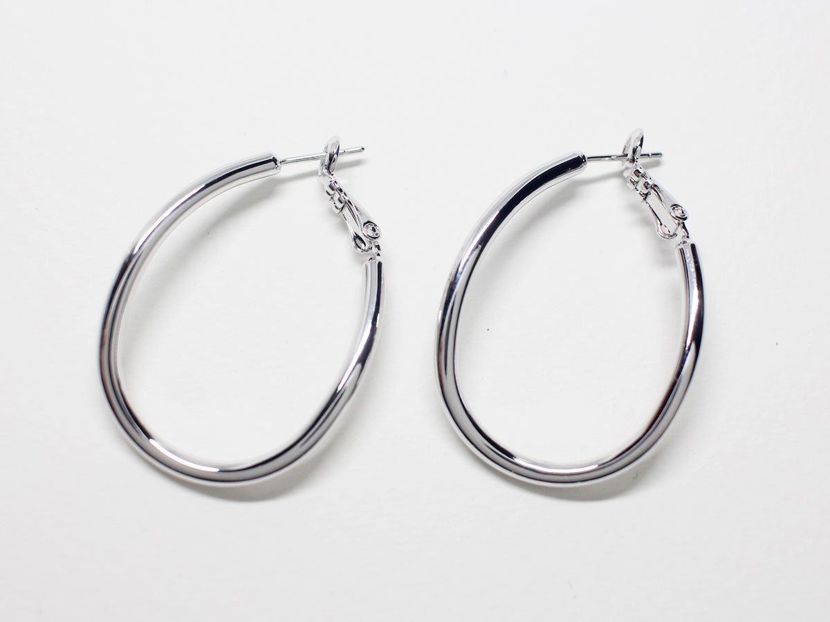 [E0225] 1 pair /Large Teardrop Hoop Earrings/Brass/Rhodium plated/40.5x26mm