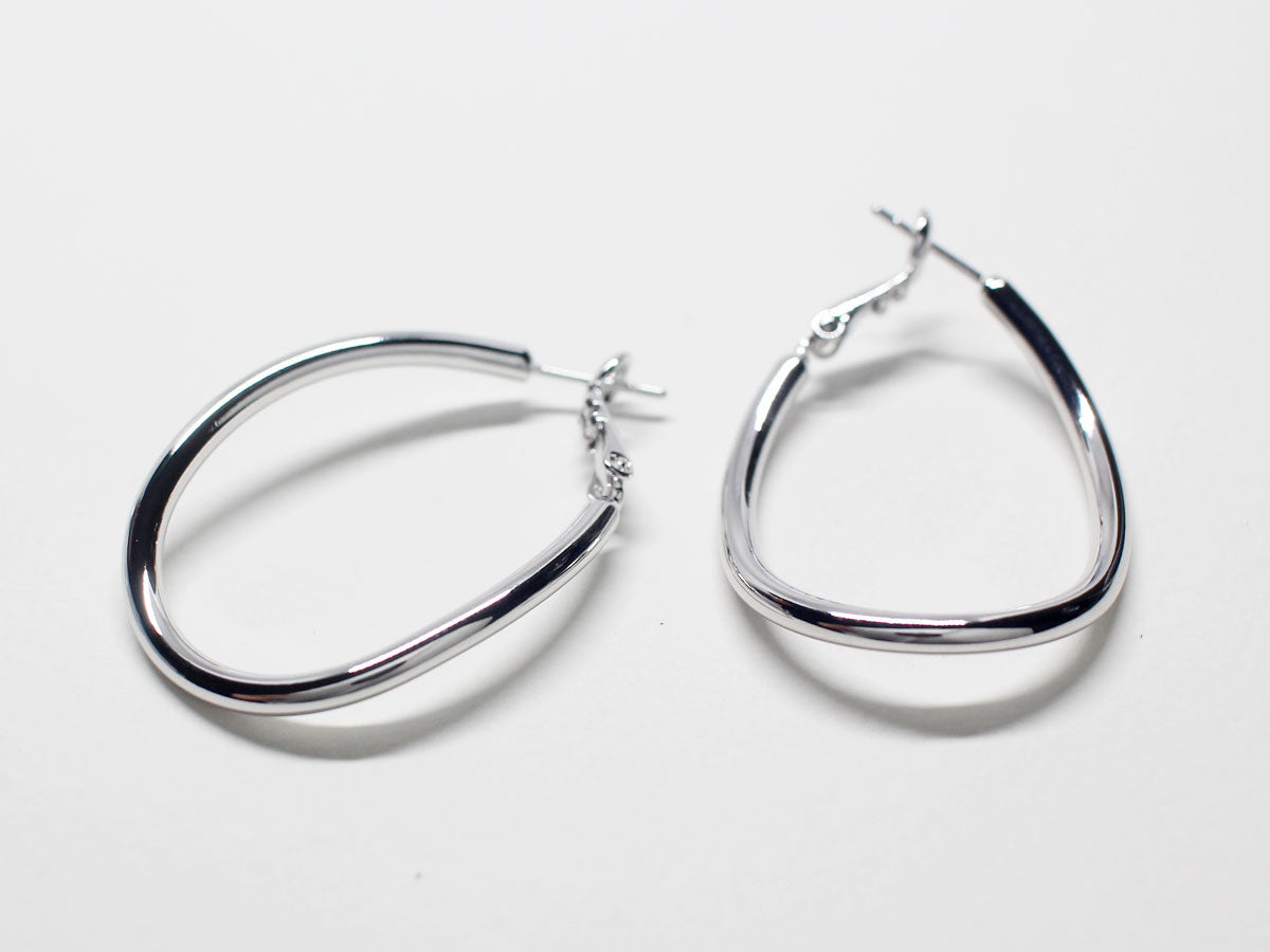 [E0225] 1 pair /Large Teardrop Hoop Earrings/Brass/Rhodium plated/40.5x26mm