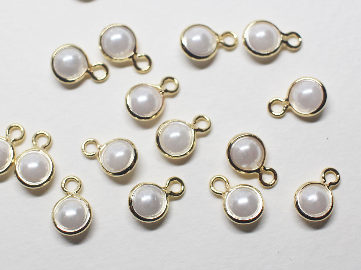 [P0778]/10pcs/Small Framed Pearl Pendant/Brass /Gold/4mm