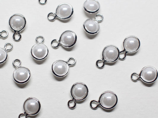 [P0778]/10pcs/Small Framed Pearl Pendant/Brass /Rhodium/4mm