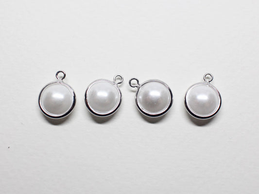 [P0778-1]/10pcs/Large Framed Pearl Pendant/Brass /Rhodium/8mm