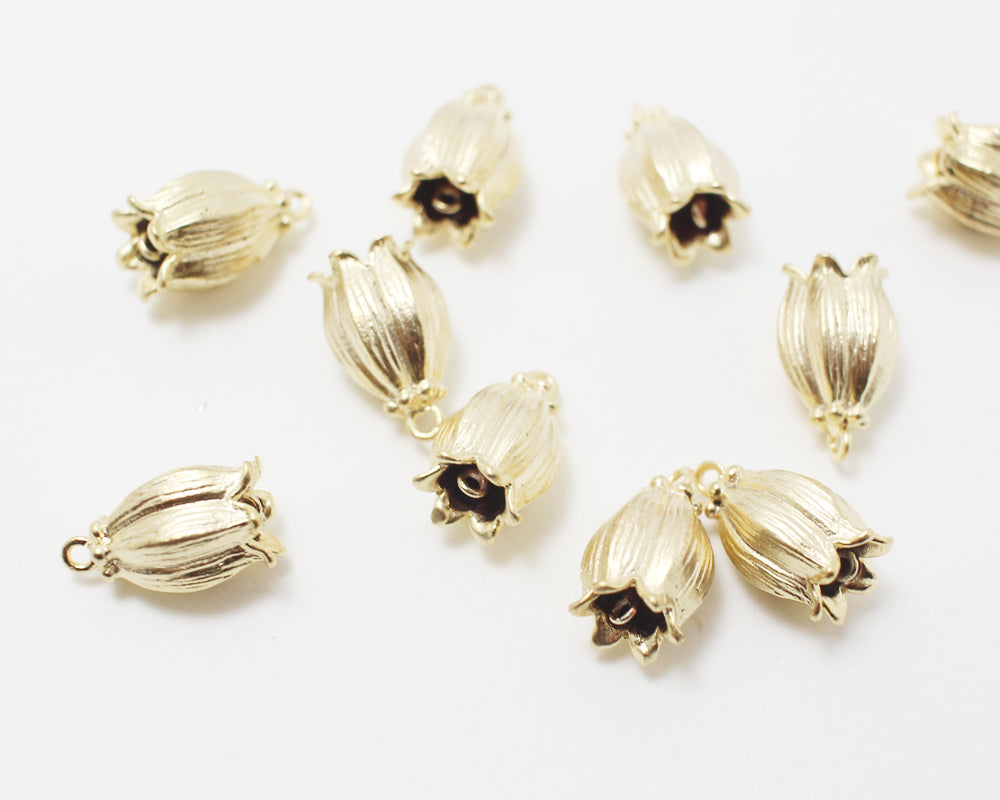 [P0211]4pcs/Lily Flower bud Pendant Connector/Brass/Matte Gold/15x8mm