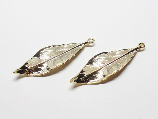 [P0783]/2pcs/Dangle Leaf Pendant/Brass /Gold/46x15mm