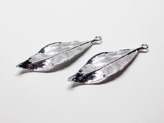 [P0783]/2pcs/Dangle Leaf Pendant/Brass /Rhodium/46x15mm