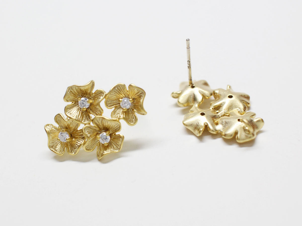 [E0232]1 pair/Bouquet Stud Earrings/Brass/Matte Gold plated/14 x22mm