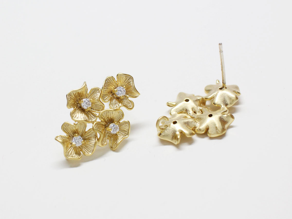 [E0232]1 pair/Bouquet Stud Earrings/Brass/Matte Gold plated/14 x22mm