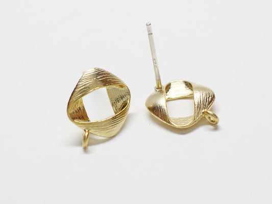 [E0231]1 pair /Ribbon Circle Stud Earrings/Brass/Matte Gold plated/10x10mm