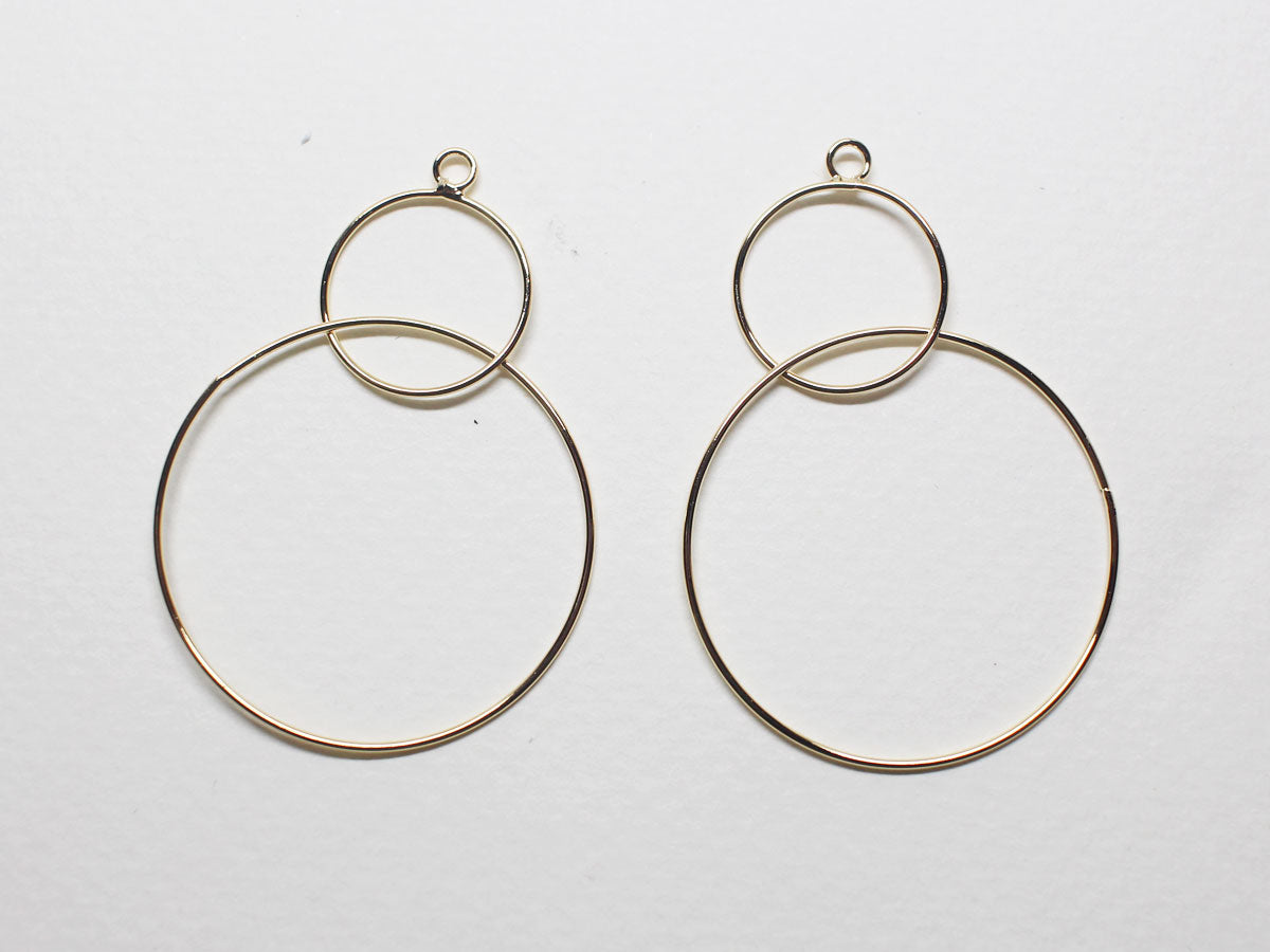 [P0786]/2pcs/Connected Circles Pendant/Brass /Gold/30mm,15mm