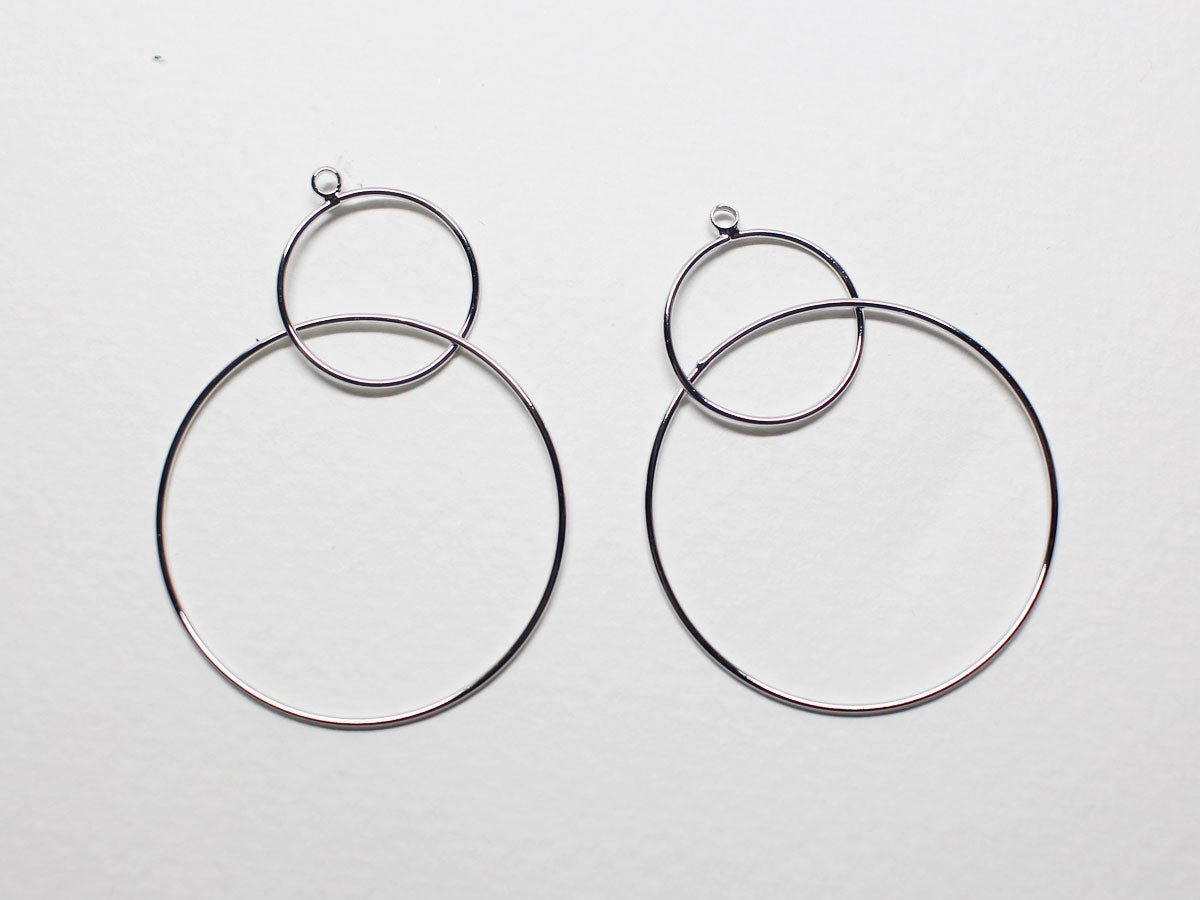 [P0786]/2pcs/Connected Circles Pendant/Brass /Rhodium/30mm,15mm