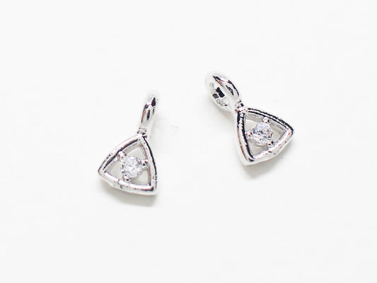 [P0787]/2pcs/Tiny Triangle Cubic Pendant/Brass /Rhodium/6.45x3.8mm