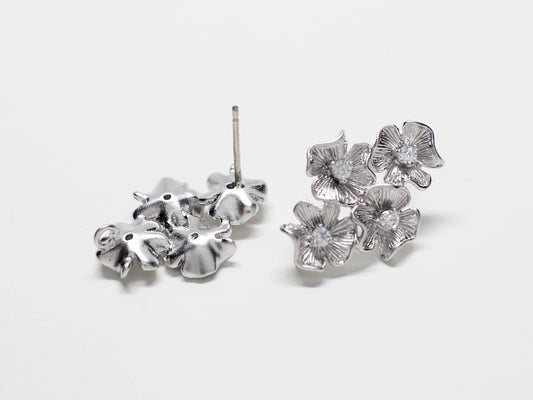 [E0232]1 pair/Bouquet Stud Earrings/Brass/Matte Rhodium plated/14 x22mm