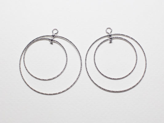 [P0789]/2pcs/Textured Double Circle Pendant/Brass /Rhodium/35mm