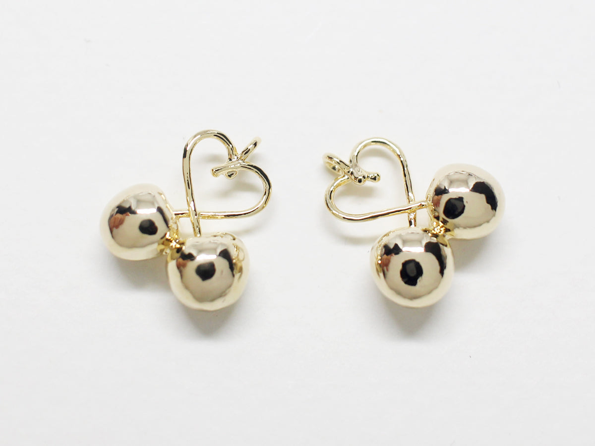 [P0795]/2pcs/Heart Cherry Pendant/Brass/Gold/13.6x11.8mm