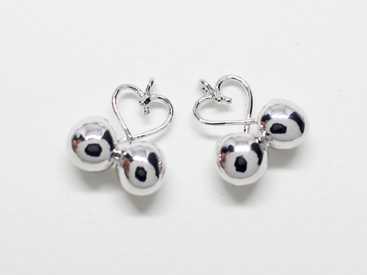 [P0795]/2pcs/Heart Cherry Pendant/Brass /Rhodium/13.6x11.8mm