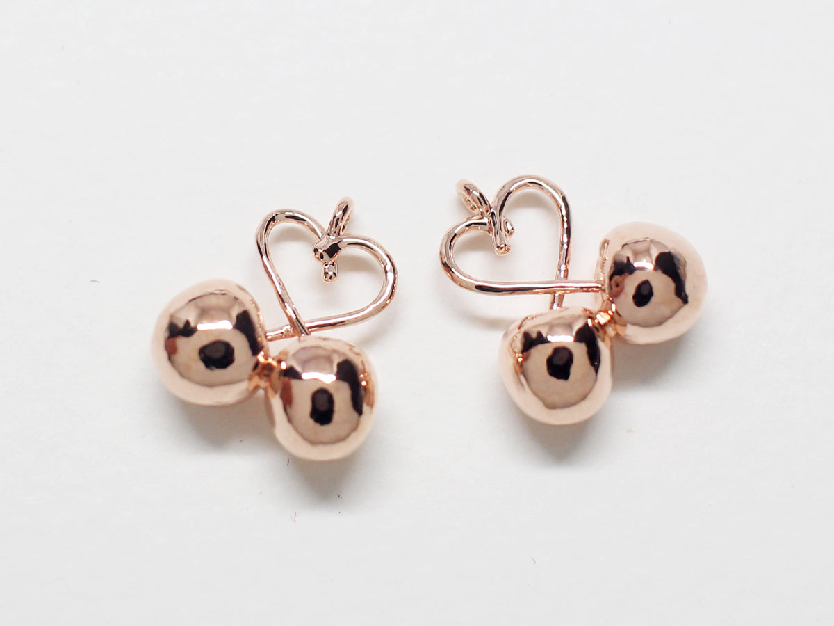 [P0795]/2pcs/Heart Cherry Pendant/Brass/Rose Gold/13.6x11.8mm