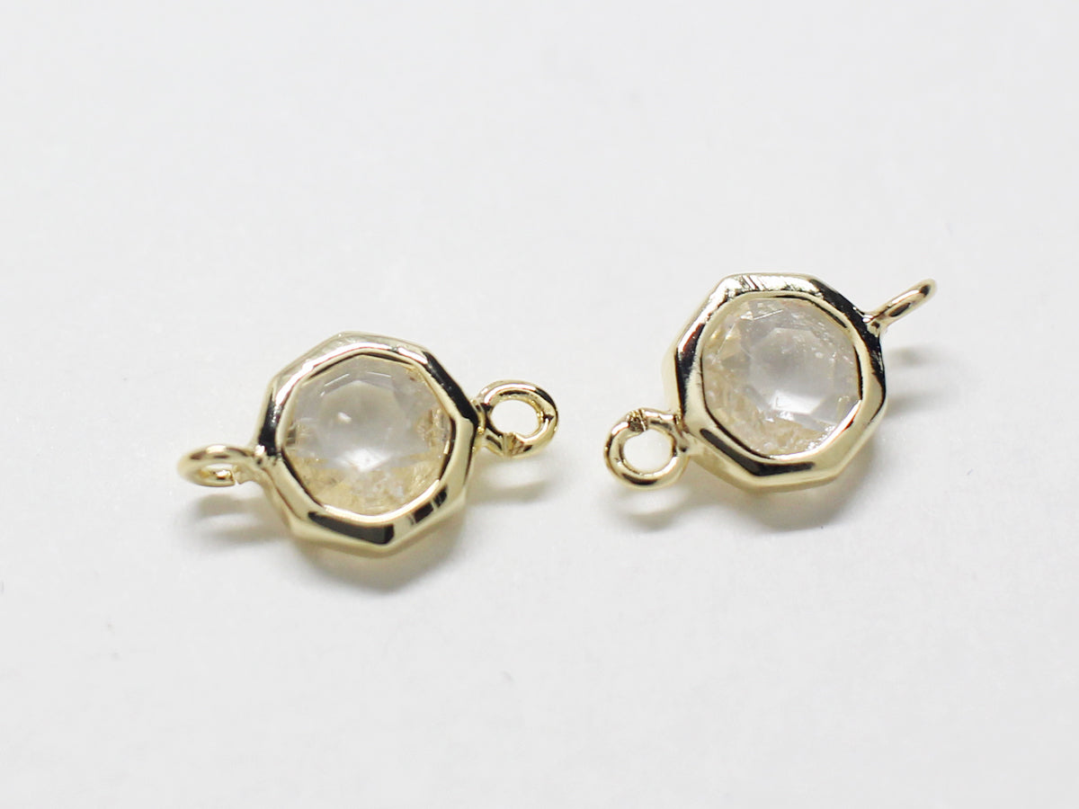 [P0799]2pcs/Tiny Octagon Gemstone Pendant Connector/Brass/Gold/10x5.6mm