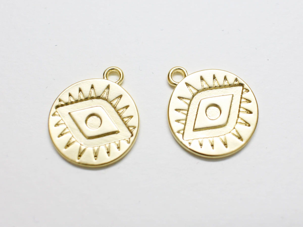 [P0800]2pcs/Evil Eye Pendant/Brass/Matte Gold/16.5x14.1mm