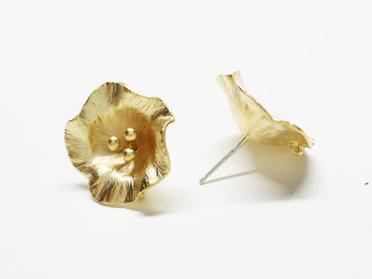 [E0239]/1 pair/Morning Glory Stud Earrings/Brass/Matte Gold plated/19.5x19.6mm