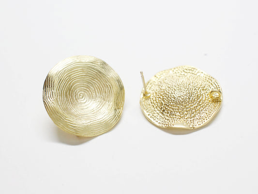 [E0240]/1 pair/Large Textured Concave Circle Earrings/Brass/Matte Gold plated/23.2mm