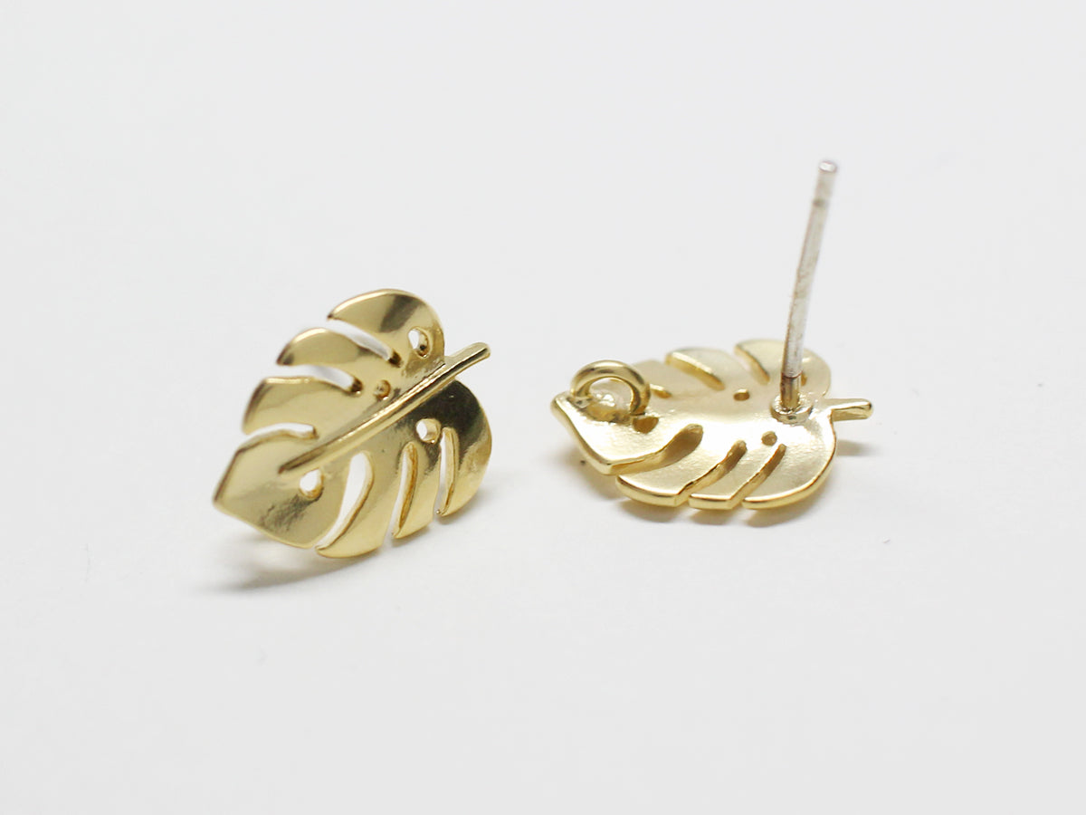 [E0241]/1 pair/Monstera Earrings/Brass/Matte Gold plated/11.8X9mm