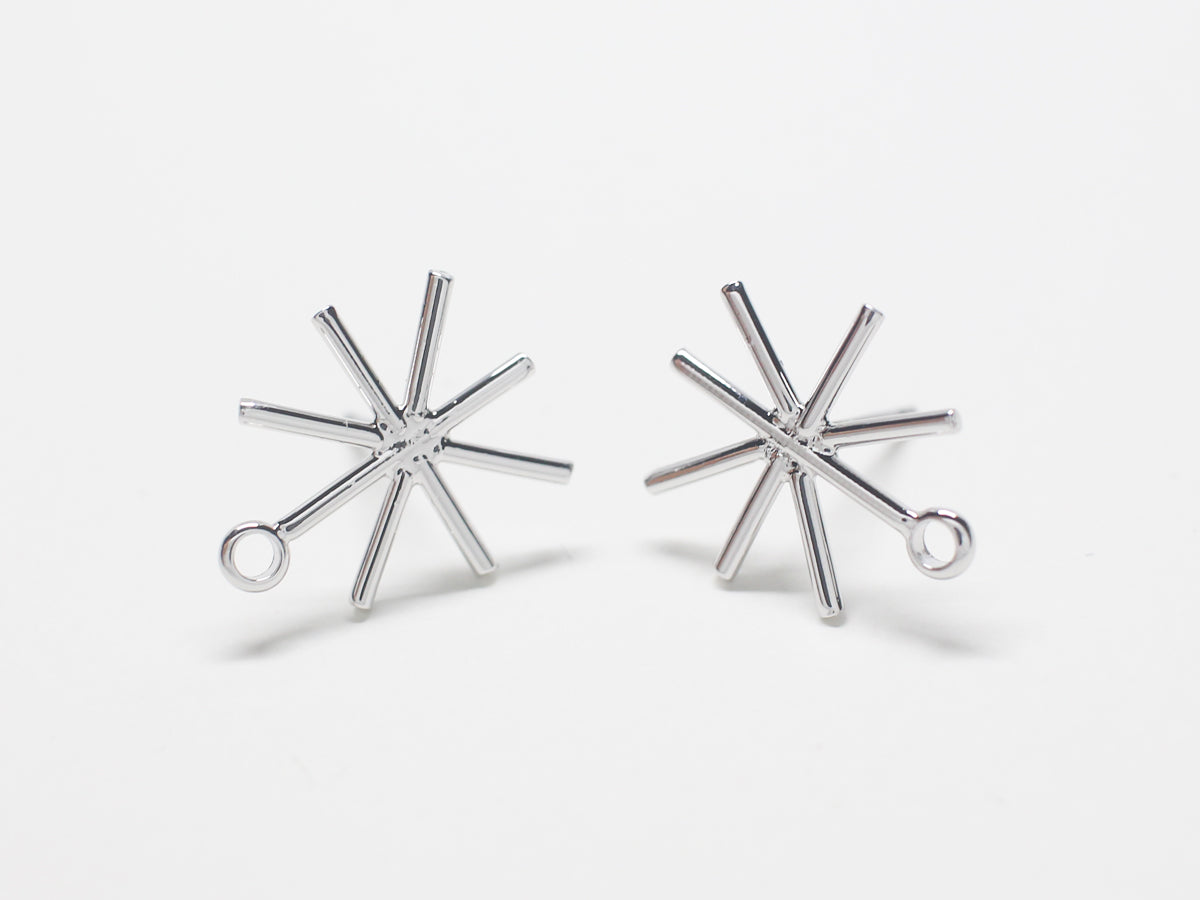 [E0242]/1 pair/Snow flake earrings/Brass/Rhodium plated/15.1x13mm