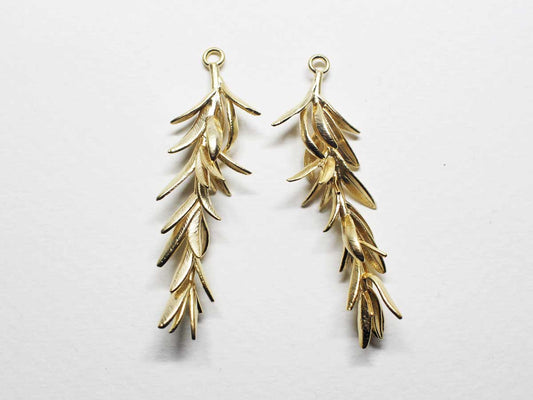 [P0801]2pcs/Large Branch Pendant/Brass/Matte Gold/45.5x13.8mm