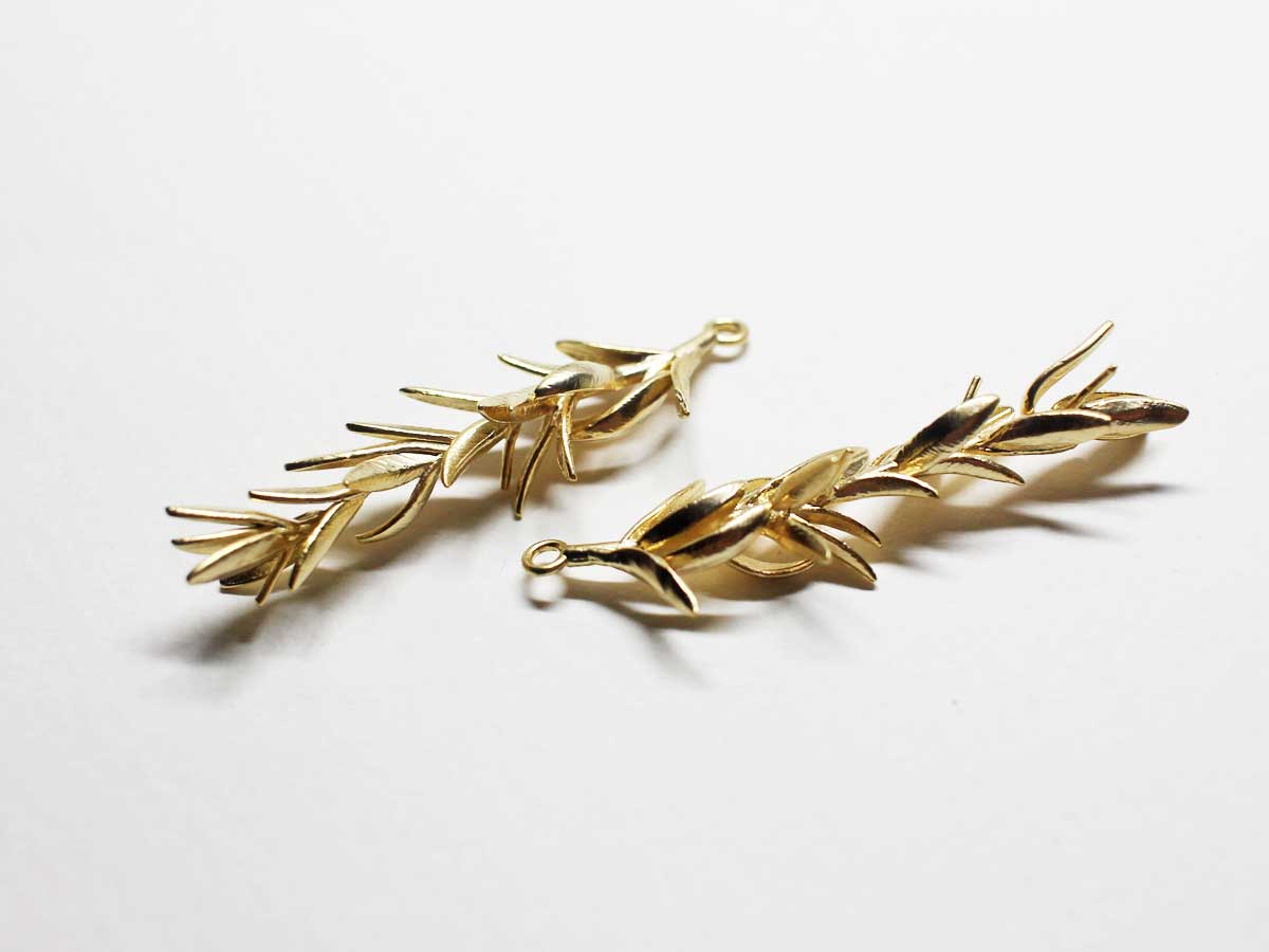 [P0801]2pcs/Large Branch Pendant/Brass/Matte Gold/45.5x13.8mm