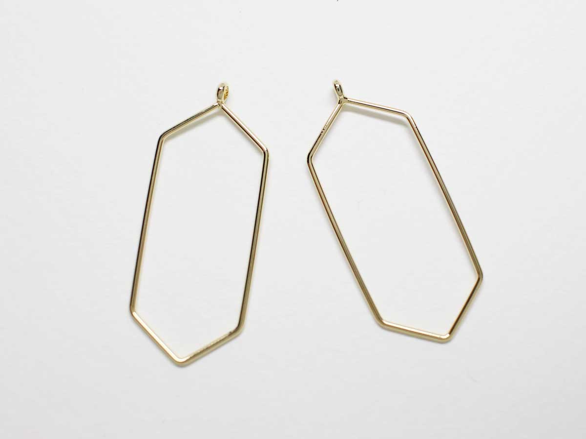 [P0802-1]2pcs/Wire Hexagon Pendant/Brass/Gold/16 x 35mm