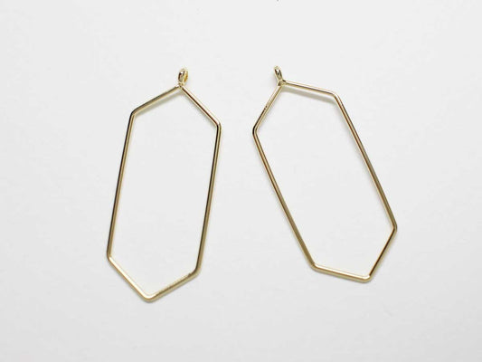 [P0802-1]2pcs/Wire Hexagon Pendant/Brass/Gold/16 x 35mm