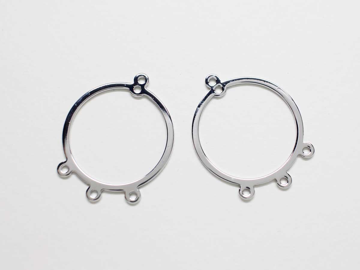 [P0803]2pcs/Five Rings Circle Pendant Connector/Brass/Rhodium/25x20mm