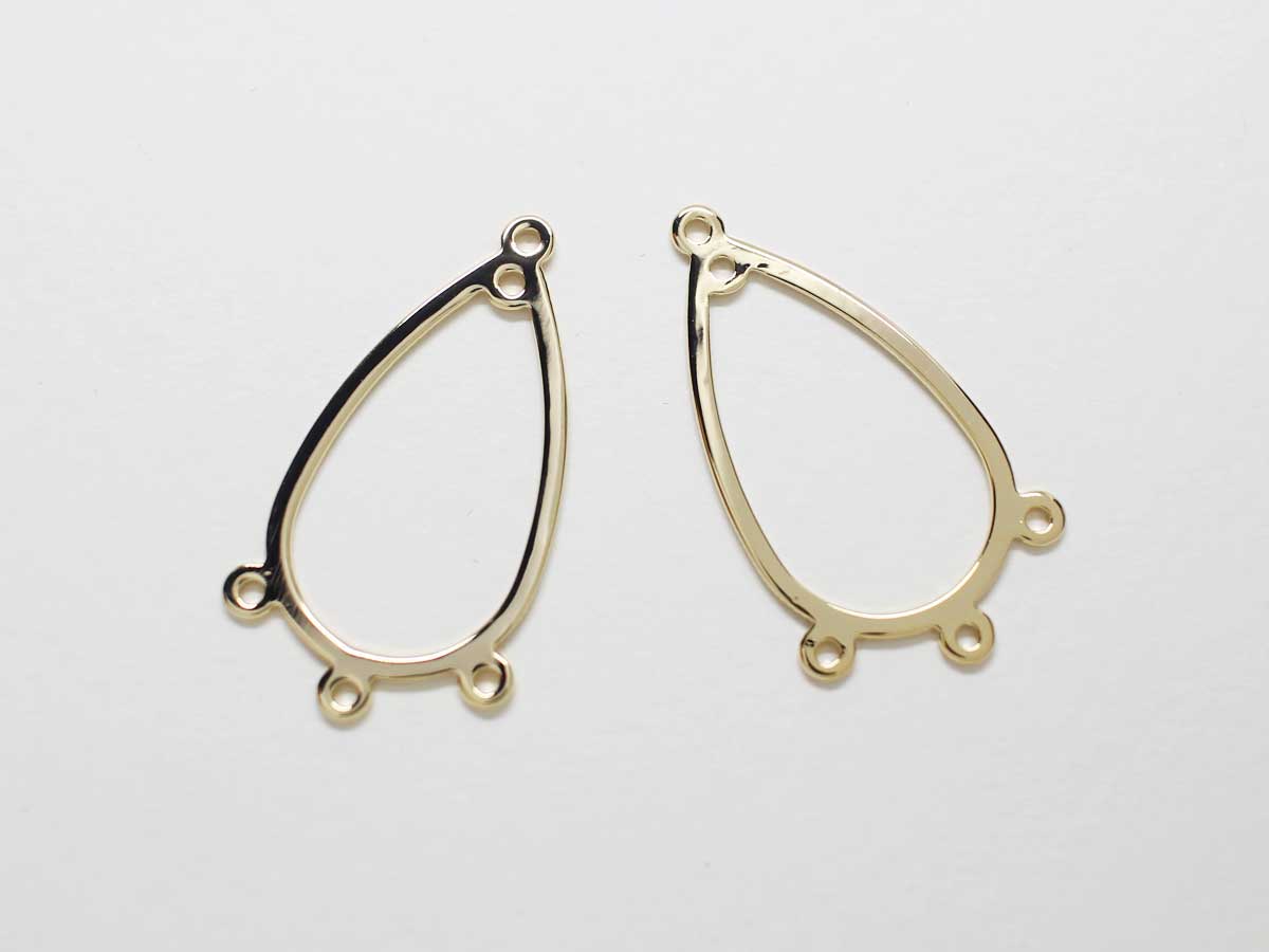 [P0803-1]2pcs/Five Rings Pear Pendant Connector/Brass/Gold/27.7x15.3mm