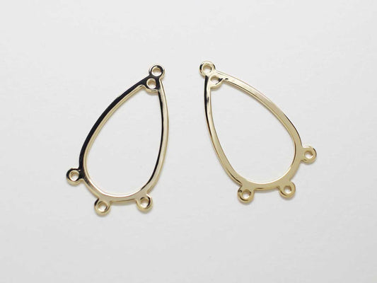 [P0803-1]2pcs/Five Rings Pear Pendant Connector/Brass/Gold/27.7x15.3mm