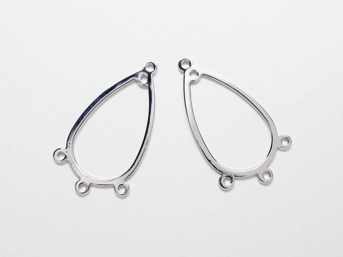 [P0803-1]2pcs/Five Rings Pear Pendant Connector/Brass/Rhodium/27.7x15.3mm