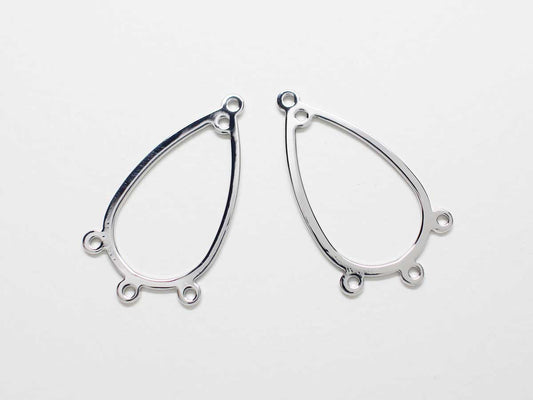 [P0803-1]2pcs/Five Rings Pear Pendant Connector/Brass/Rhodium/27.7x15.3mm