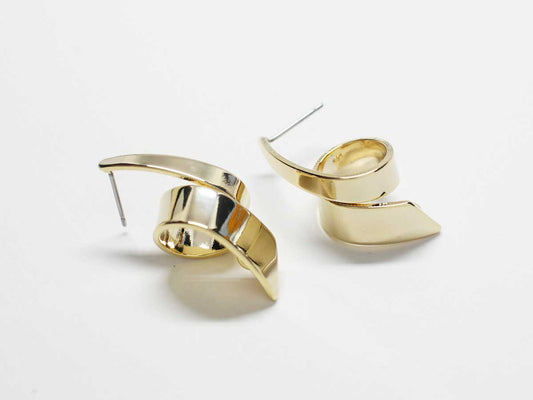 [E0244]/1 pair/Twisted Ribbon Earrings/Brass/Gold plated/31x12mm