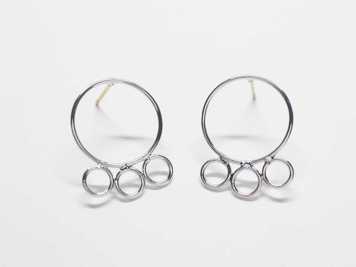 [E0245]/1 pair/ 4 Circles Dangle Earrings/Brass/Rhodium plated/22x16.5mm