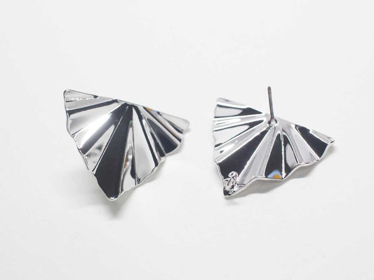 [E0247]/1 pair/ Large Origami Triangle Stud Earrings/Brass/Rhodium plated/28.2x21mm