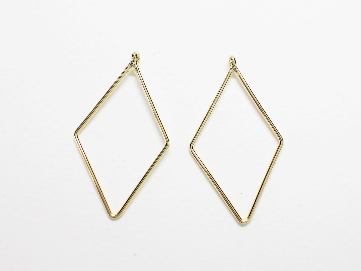 [P0802-2]2pcs/Wire Rhombus Pendant/Brass/Gold/19.7x35.7mm