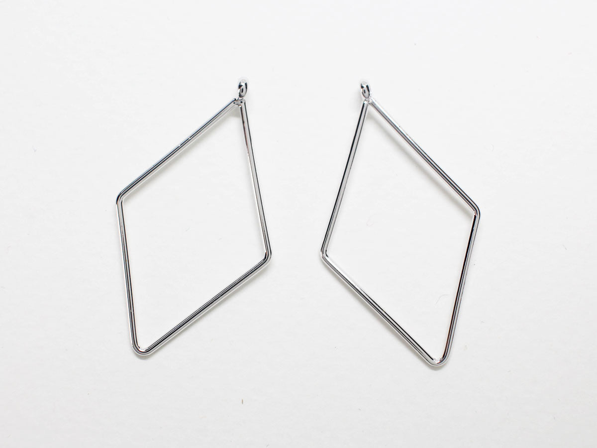 [P0802-2]2pcs/Wire Rhombus Pendant/Brass/Rhodium/19.7x35.7mm